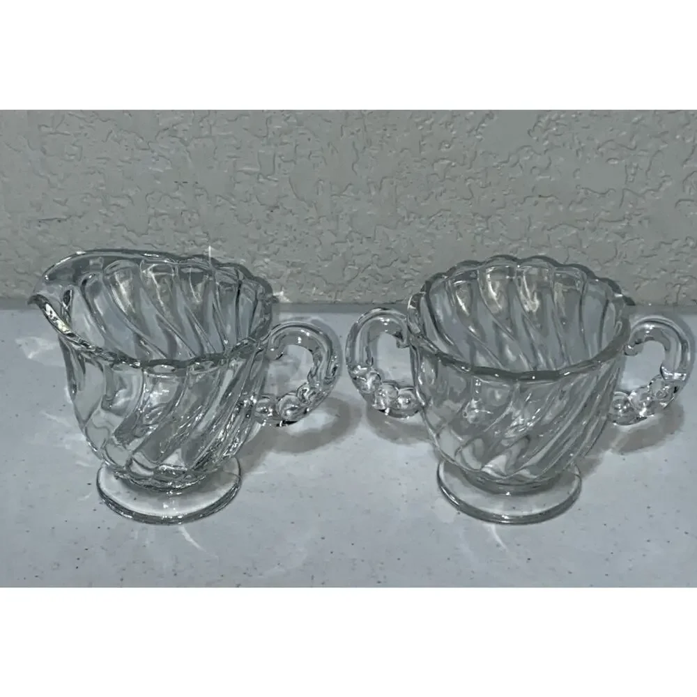 VTG Fostoria Crystal Colony Swirl Pattern Pickle Tidbit Dish Creamer Sugar‎ Lot